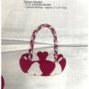 Vtg Cranston Valentine Heart Basket Fabric Panel Valentines Day Red Hearts Craft